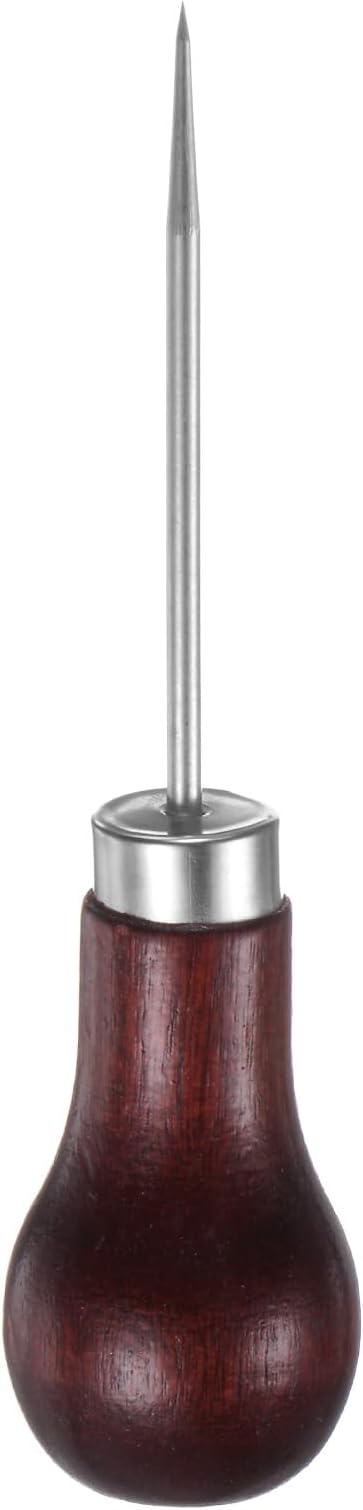 HARFINGTON Handwork Sewing Awl Single Gourd Awl Leather Punch Hole Tool with Wooden Handle Scratch for Broken Wire Make Mark Drilling Stitching Repair and DIY Handmade, Red-Brown