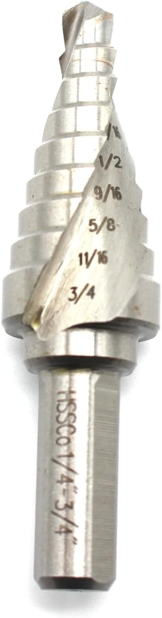 TEMO M35 Cobalt Spiral Flute Type Step Drill, 9 Size from 1/4 Inch To 3/4 Inch, 3/8 Inch Shank