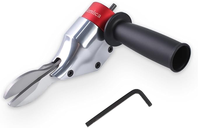 360° Pivoting Drill Metal Shear Attachment, Professional Power Tool Accessory for Cordless & Corded Drills, Heavy-Duty Metal Cutter for Iron, Aluminum & Copper Sheets with Adjustable Handle- R