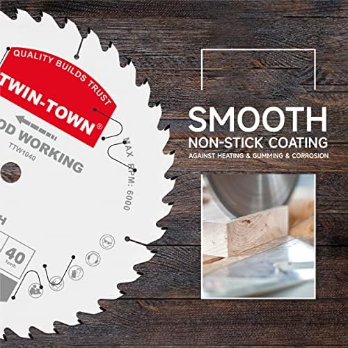TWIN-TOWN 10-Inch 40-Tooth ATB Fine Finish Wood Cutting Circular Saw Blade, 5/8 Inch Arbor, Compatible with Table and Miter Saws, Premium Quality Woodworking Saw Blade