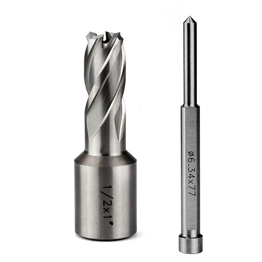 OSCARBIDE 1/2"x1" Annular Cutter,3/4 inch Weldon Shank,1/2 inch Cutting Diameter,1 inch Depth of Cut,2 Flat Mag Drill Bit with Pilot Pin for Magnetic Drill Press,1 Piece