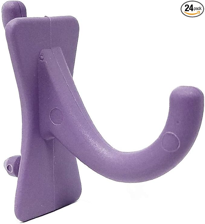 PegPro® J Hooks Kit for Standard “Wood Fiber” pegboard – Durable Plastic Pegboard Hooks - for Garage, Kitchen, Craft Room, and More (J Hook - 24 Pack, Purple)