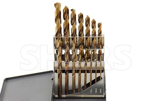 Shars 1/16-1/2" by 32nds 15 Pcs M35 Cobalt Heavy Duty Black & Gold Finish Jobber Drill Set 135° Point Angle 404-2205 P(
