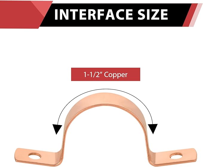 5-Pack EFIELD 1-1/2-Inch Copper Pipe Straps, Two-Hole Clamp Mount, Copper Made,(COPPER128)