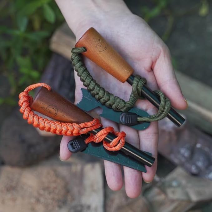 Fire Starter Survival Tool, Ferro Rod Kit with Tinder Wick, Pouch, Waterproof Flint and Steel Fire Starter for Camping, Hiking and Backpacking Gear