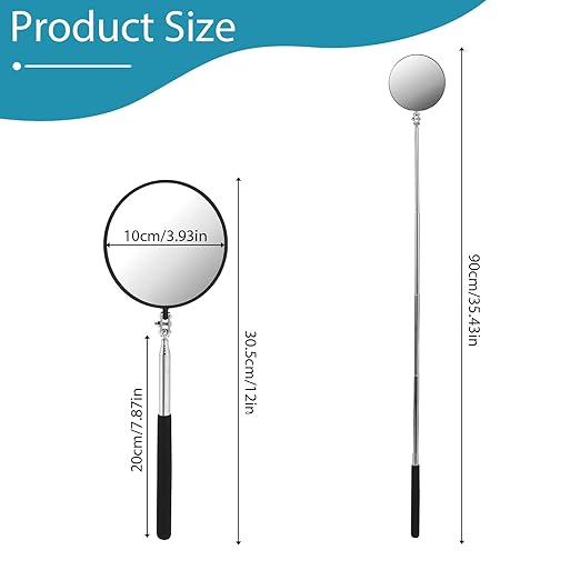 Telescoping Inspection Mirror, Circular Inspection Mirror, Flexible Inspection Mirror 360 Rotation with Extended Handle Round Inspection Mirrors for Checking Vehicle Condition(Dia-4 Inch)