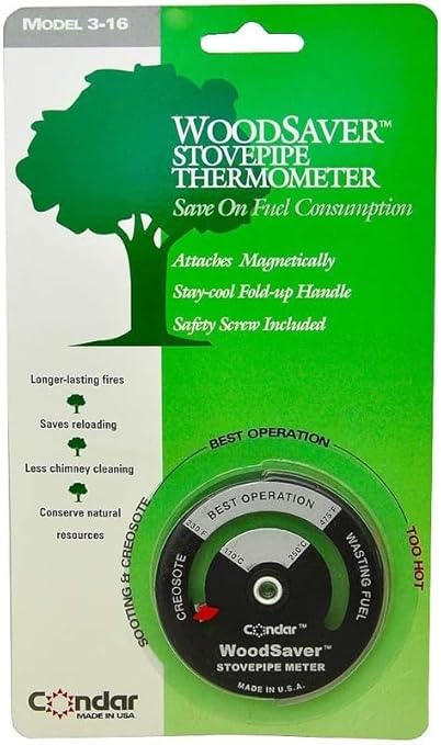 Condar Stove Pipe Thermometer – Magnetic Temperature Gauge for Wood Stove Flue Pipes, Monitors Heat Range & Creosote