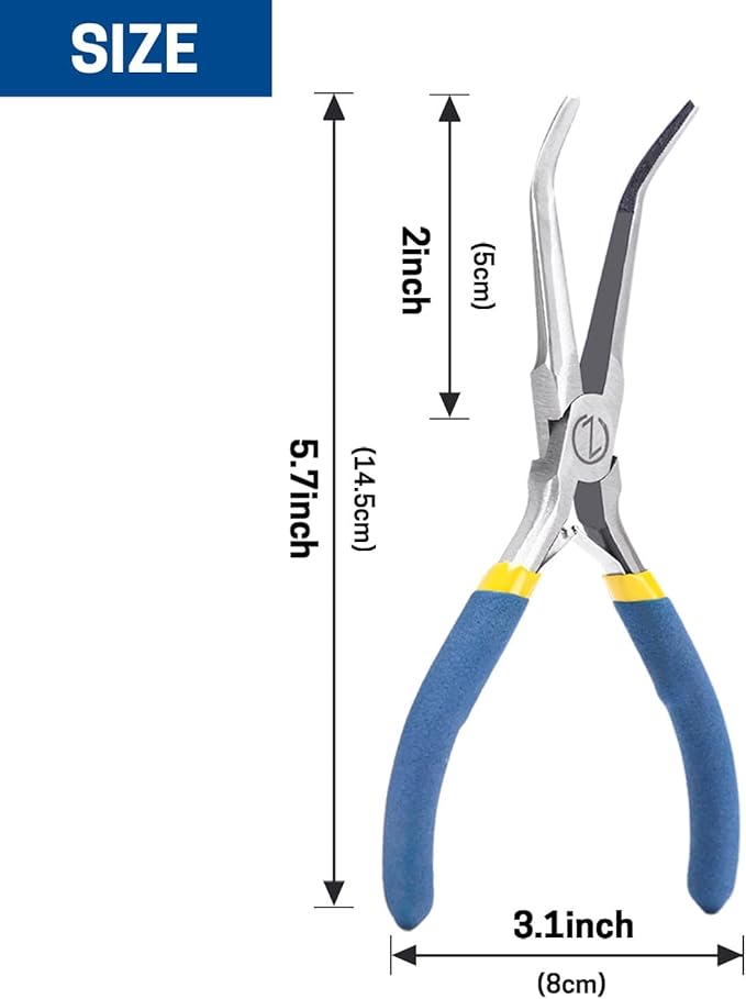 VISEMAN 6" Mini Needle Nose Pliers with Comfort Grip Handles, Long Nose Pliers for Handmade Craft, 45 Degree Bent