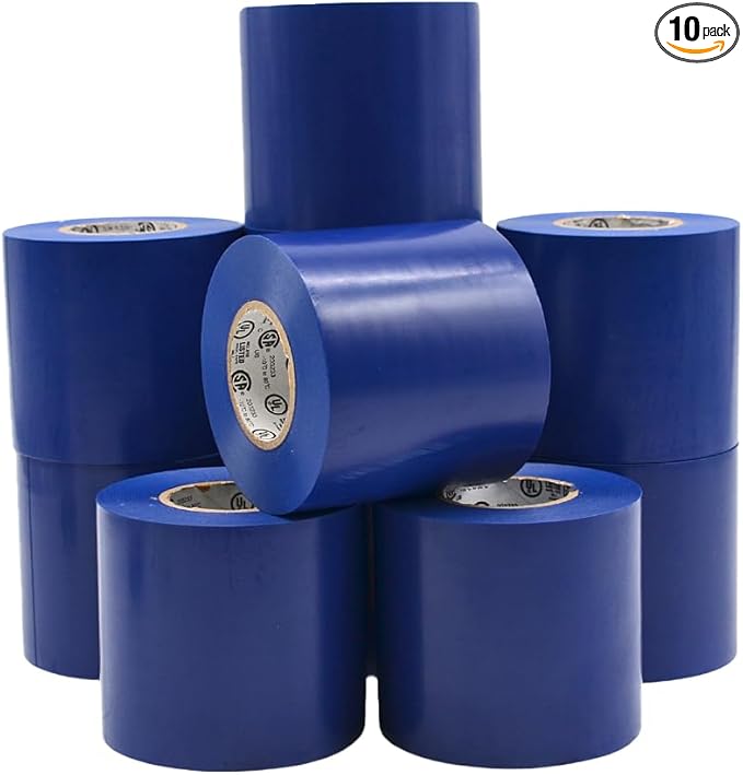 WOD ETC766 Professional Grade General Purpose Blue Electrical Tape UL/CSA Listed core. Vinyl Rubber Adhesive Electrical Tape: 3 inch X 66 ft - Use at No More Than 600V & 176F (Pack of 10)