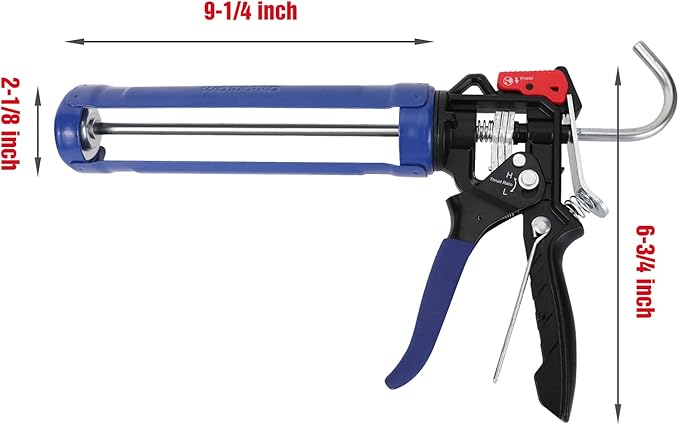 WORKPRO Caulking Gun, Adjustable Hand Caulk gun, Less-dripping Regulating, Sealant Silicone Gun with Comfort Grip, 9:1 & 18:1 Thrust Ratio, Smooth Round Rod for 10oz Caulk tubes