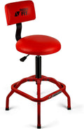 Shop Stool with Backrest, Mechanic Garage Stool for Workshop, Adjustable Stool Chair, Padded Workbench Stool for Men Women, 300 LBS Capacity, 360° Swivel PVC Seat, Heavy Duty, Red