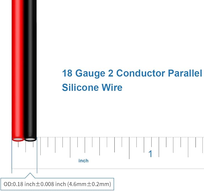BNTECHGO 18 Gauge Flexible 2 Conductor Parallel Silicone Wire Spool Red Black High Resistant 200 deg C 600V for Single Color LED Strip Extension Cable Cord,Model,25ft Stranded Tinned Copper Wire