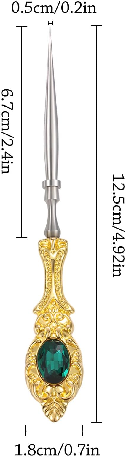 2Pcs Metal Embroidery Awl Set, European Vintage Carved Handle Scratch Awl, Sharp Sewing Awl Tool for Sewing with Storage Cases, Durable and Leather Punch Stitching DIY Craft(Gold)