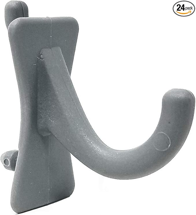 PegPro® J Hooks Kit for Standard “Wood Fiber” pegboard – Durable Plastic Pegboard Hooks - for Garage, Kitchen, Craft Room, and More (J Hook - 24 Pack, Gray)