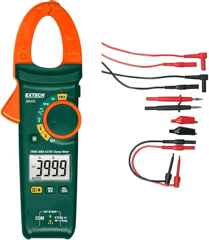 Extech MA445 True RMS 400A AC/DC Clamp Meter Bundle with NCV Test Lead Kit