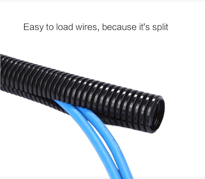 Alex Tech 50ft - 3/8 inch Split Wire Loom Tubing - Black