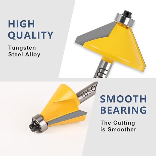 WSOOX 5PCS Chamfer Router Bits with 1/2" Shank Bevel Edge Forming Router bits (11.25°,15°,22.5°,30°,45°.)