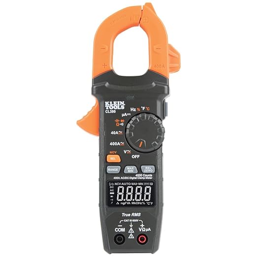 Klein Tools CL390 AC/DC Digital Clamp Meter, Auto-Ranging, 400 Amp, NCVT Tester, Hi-Viz LCD Display, TRMS, Continuity Resistance, Temperature and More
