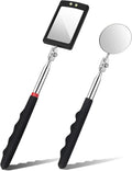 2 Pieces Telescoping Inspection Mirror, Round and Square LED Lighted Flexible Tool for Checking Vehicle, Mechanic Automotive Mirror