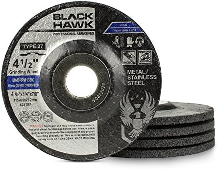 BHA Depressed Center Metal Grinding Wheels for Angle Grinders, 4.5” x 1/4” x 7/8” - 5 Pack