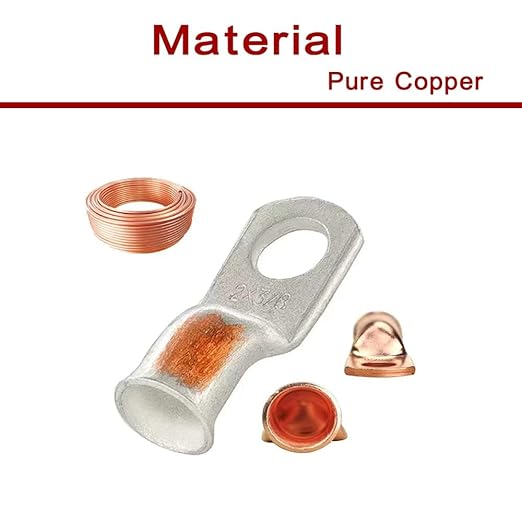 Heavy Duty Tinned Battery Ring Terminals, 2 AWG 5/16" Stud (25 pcs.), 2 Gauge Copper Connectors, Tubular Ring Terminals