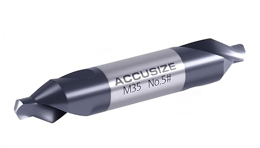 Accusize Industrial Tools (#1-#5), SAE 3/64"-3/16", 6 Pc ANSI M35 (H.S.S. +5% Cobalt) TiAlN Coated Center Drill Bit Set, Inch Sizes, 3500-6001
