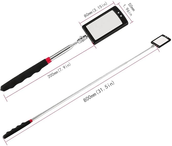 Telescoping Inspection Mirror Mechanics Mirror with 2 LED Lighted, Mirror on a Stick Handle Tool for Checking Observing Vehicle Small Parts,Present for Christmas, Birthday Everyday Carry (1 PCS)