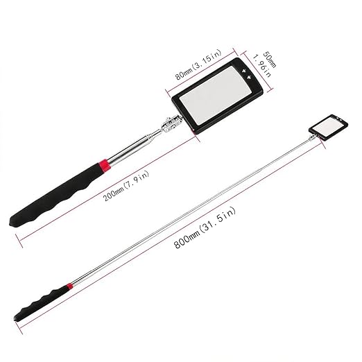 Inspection Mirror telescoping with Light Round Mirror Square Mirror Inspection Tool for Checking Vehicle, Observing Eyelashes Mouth and Other Small Parts Extended