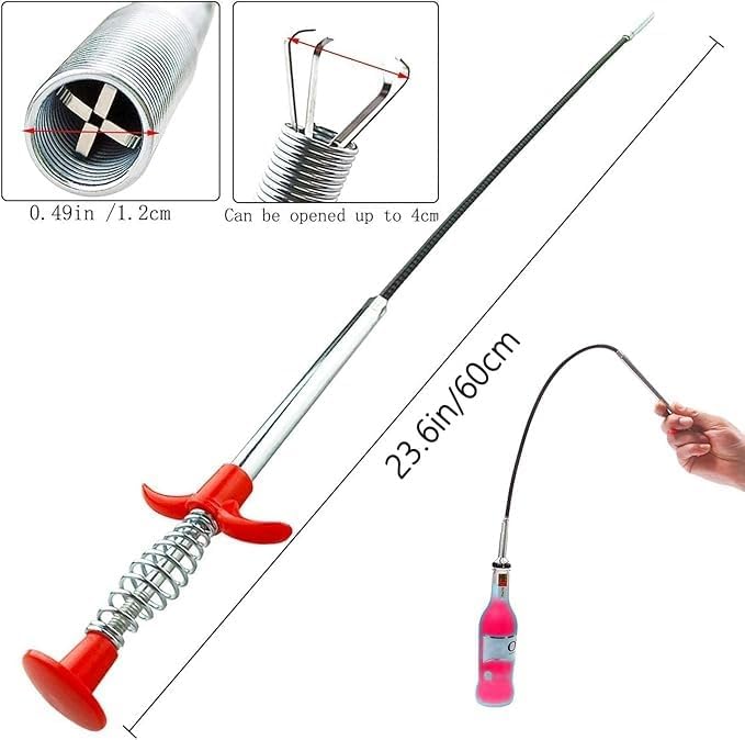 Drain Snake with Bendable Hose & 4 Claws - Flexible Hair Drain Clog Remover Tool for Sink, Toilet, Shower, and Tight Spaces, Grabber Claw Pick Up Reacher for Clogged Drains Cleaning (23.6in)
