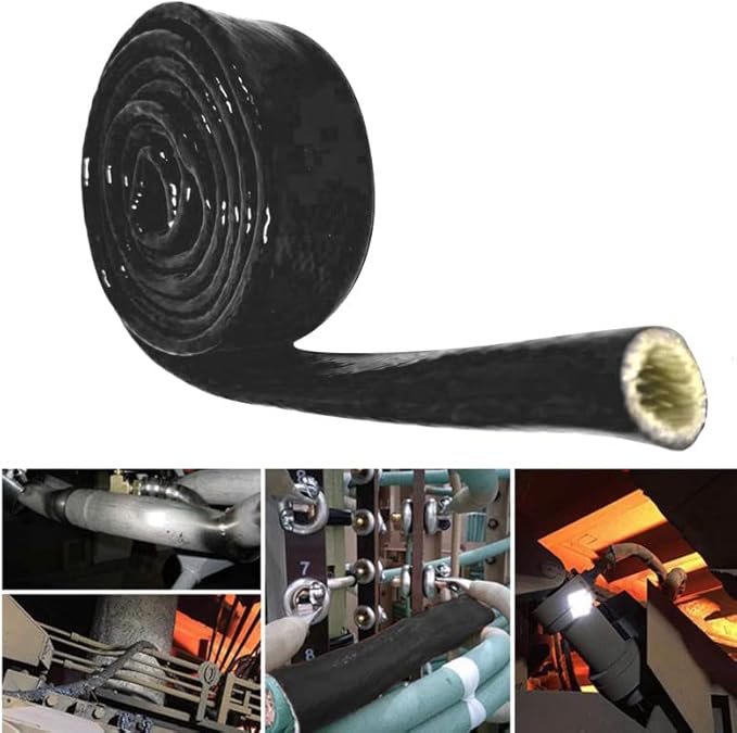 Insulation Heat Shielded Fire Thermo Armor Fire Sleeve Silicone Coated Fiberglass Heat Protection for Automotive Hose Lines & Electrical Wiring-（Black 1/2" ID x5FT）