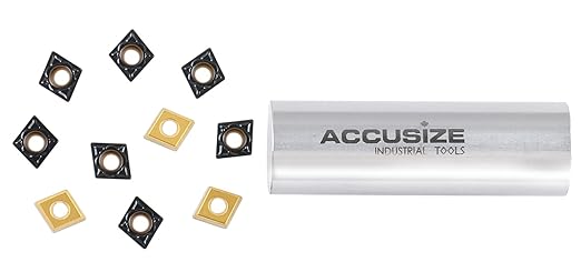 Accusize Industrial Tools Ccmt21.51-Md Cvd Coated Carbide Inserts, 10 Pcs/Box, Black and Yellow, 2200-1008