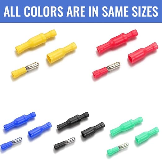 Qibaok Bullet Terminals Wire Connectors Female & Male Bullet Butt Insulated Waterproof Electrical Connector Kit 200 PCS