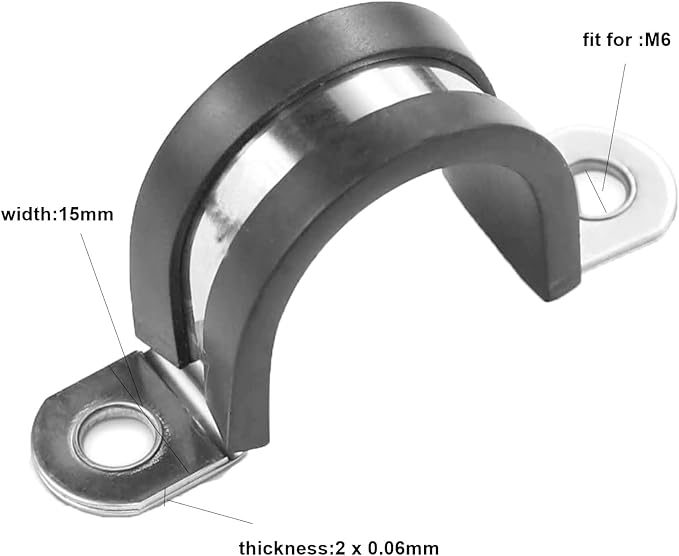 10pcs 160mm 2 Hole U-Tube Strap Clamp, 304 Stainless Steel with EPDM Rubber Lined Clip, Double-Layer Gaskets Rubber Cushioned Insulated Clamp for Tube, Pipe or Wire Cord Installation