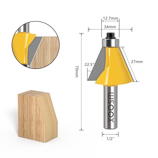 WSOOX 5PCS Chamfer Router Bits with 1/2" Shank Bevel Edge Forming Router bits (11.25°,15°,22.5°,30°,45°.)