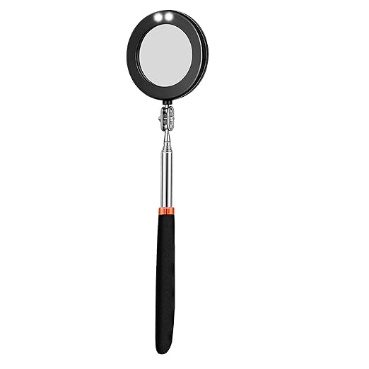 Telescoping Inspection Circular Mirror with 2 LED Light and Mirror on a Stick and Extendable Mechanic Tool for Automotive,50mm Circular Mirror 360 Swivel for Extra Viewing