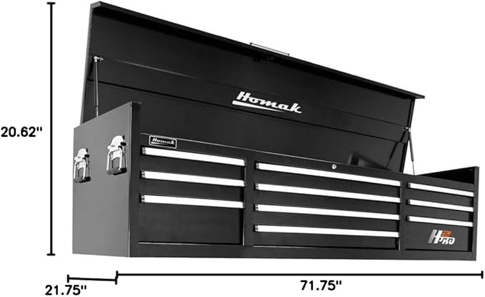 Homak H2PRO Series 72 Inch 10 Drawer Top Chest, Black BL02010720