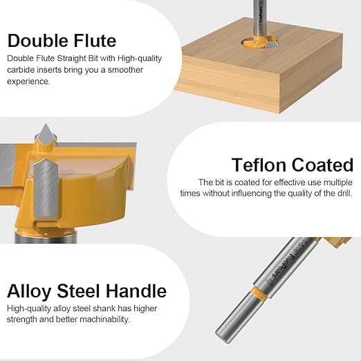 FivePears Forstner Drill Bit 3/8 inch Shank, 1-5/16 inch Cutting Diameter, Carbide Tipped Wood Hole Saw Auger Opener, Hole Opener Hinge Hole Cutter for Woodworking, Plastic, Plywood Products