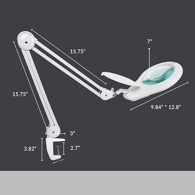 Neatfi Magnifying Lamp, 5 Diopter Glass Lens, 6500K Color Temperature, Eye-Friendly, Task Light for Sewing, Painting, Jewelry Making, and Reading (White, 7-Inch Lens with Clamp)