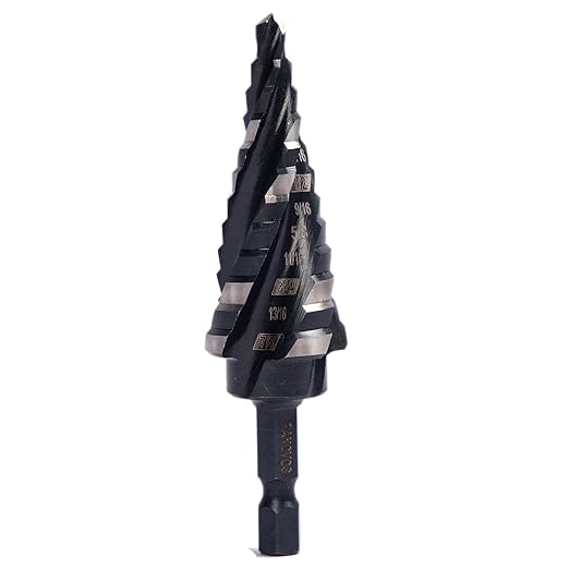 Four Spiral Flute M35 Cobalt Step Drill Bit Set 3/16" - 7/8"(12 Sizes),Impact Ready Four Flute Step Drill Bit,1/4" Hex Shank Step Bits for Metal, Stainless Steel, Aluminum, Wood, Plastic