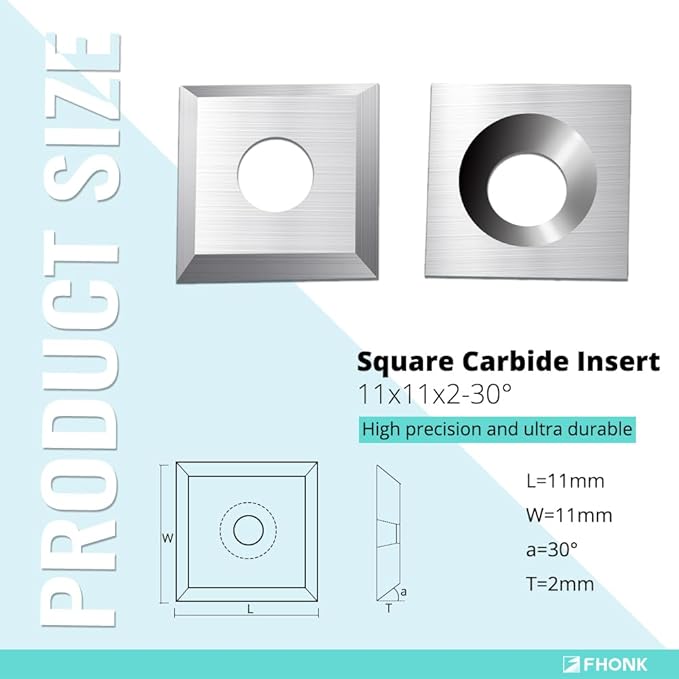 11mm Square Straight Carbide Cutters, for Woodturning Replacement Cutter Knives, Fits Spiral, Helical Planer Cutter, Wood Lathe Turning Tool, 10-Piece (11x11x2.0-30°)