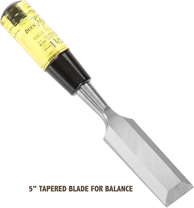 Buck Brothers 120108BC 1-1/2" Wood Chisel Made in USA, For Paring and Finishing Cuts in Carpentry and Woodworking, Tempered Tool Steel Blade, Mallet-Safe Handle