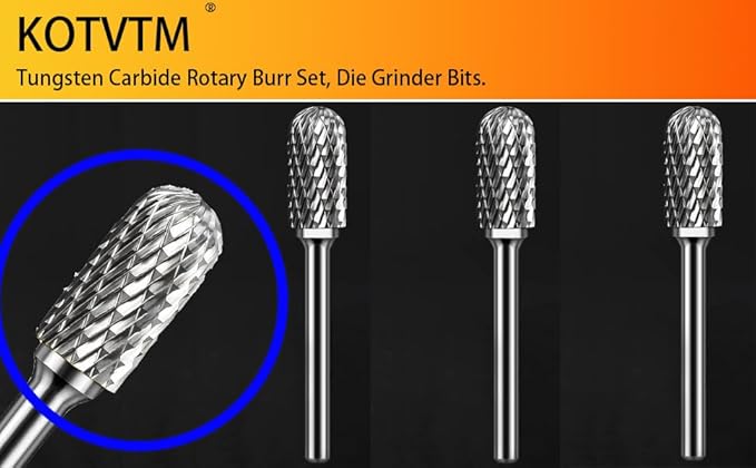 Carbide Burr Set 1/4" Shank SC-5 Die Grinder Bits Tungsten Double Cut Burr Bits (1/2" Cutter Dia X 1" Cutter Length) for Die Grinder Kits Metal Grinding Drilling Polishing (3pcs)