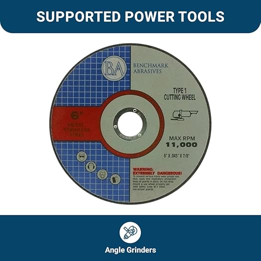 Benchmark Abrasives 6" Pro Metal Self-Sharpening Steel Cutting Cutoff Wheel .045" Thick 7/8" Arbor, Angle Grinder Wheel, Grinder Cutting Wheel - 200 Pack