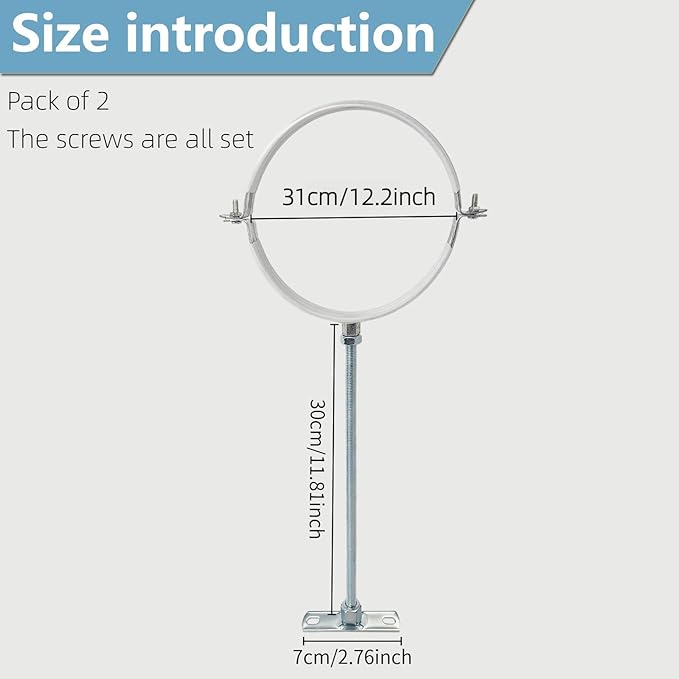 2 Sets Adjustable Pipe Bracket，Heavy Duty Galvanized Iron Stove Pipe Hanger Strap，Wall Support Chimney Pipe Holder，Round Split Ring Vent Conduit Carrier Kit，with All Mounting Screws (12-Inches)