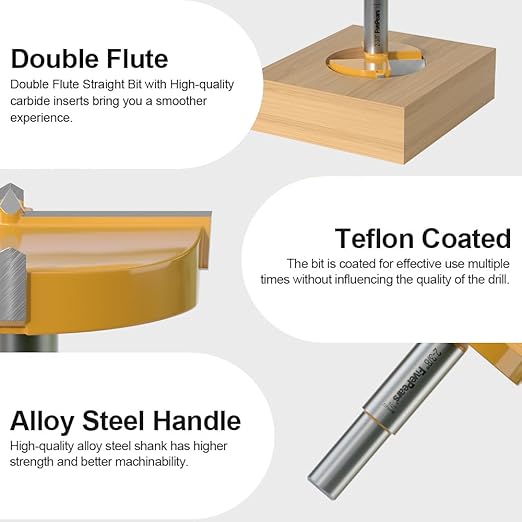 FivePears Forstner Drill Bit 1/2 inch Shank, 2-3/8 inch Cutting Diameter, Carbide Tipped Wood Hole Saw Auger Opener, Hole Opener Hinge Hole Cutter for Woodworking, Plastic, Plywood Products