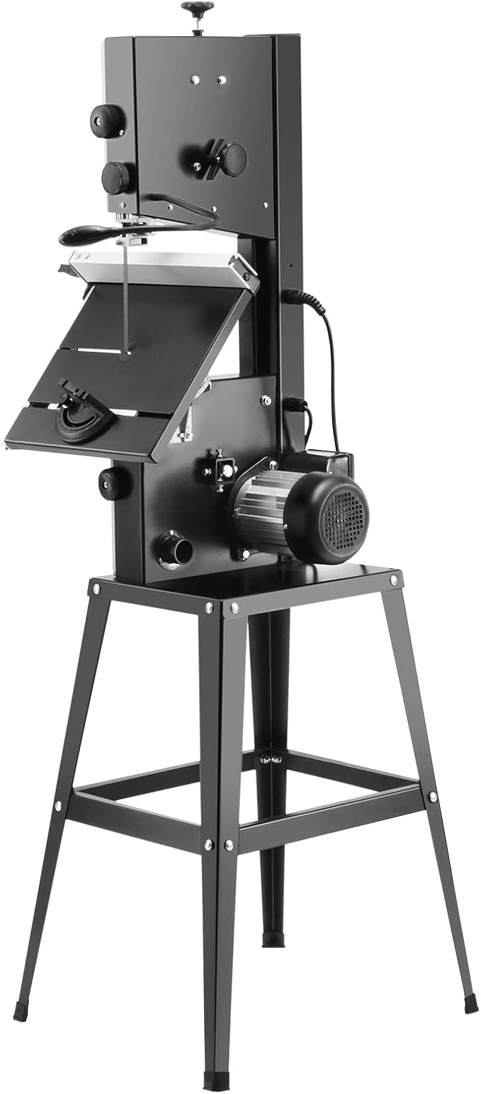 VEVOR Band Saw with Stand, 10-Inch, 560 & 1100 RPM Two-Speed Benchtop Bandsaw, 370W 1/2HP Motor with Metal Stand Optimized Work Light Workbench Fence and Miter Gauge, for Woodworking Aluminum Plastic