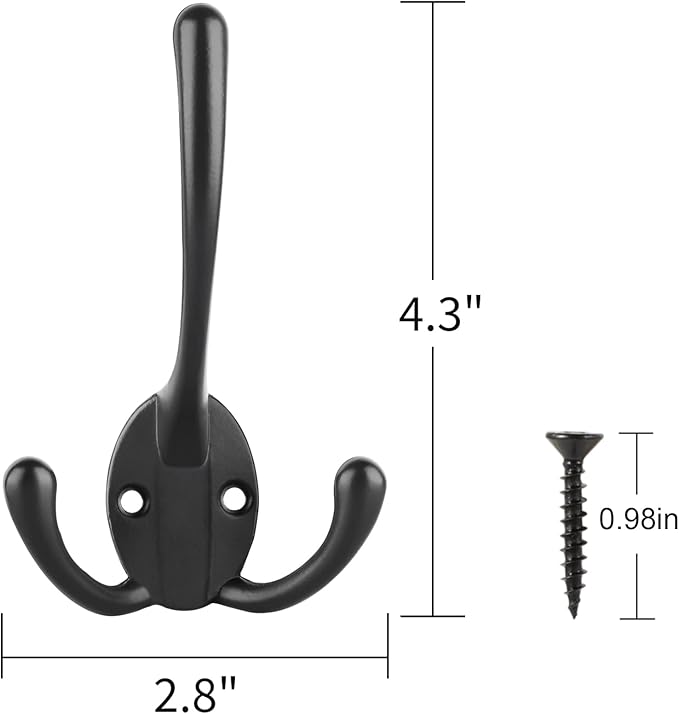 7 Pack Big Heavy Duty Triple Coat Hooks Wall Mounted with 14 Screws, Retro Double Utility Rustic Hooks for Thick Coat, Bag, Towel