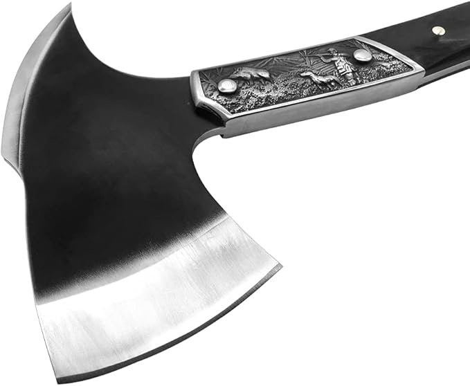 Black Chopping Axe, Full Tang Wooden Handle Wood Splitting and Cutting, Camping Outdoor Hatchet with Sheath, Retro Design for Bushcraft Axes