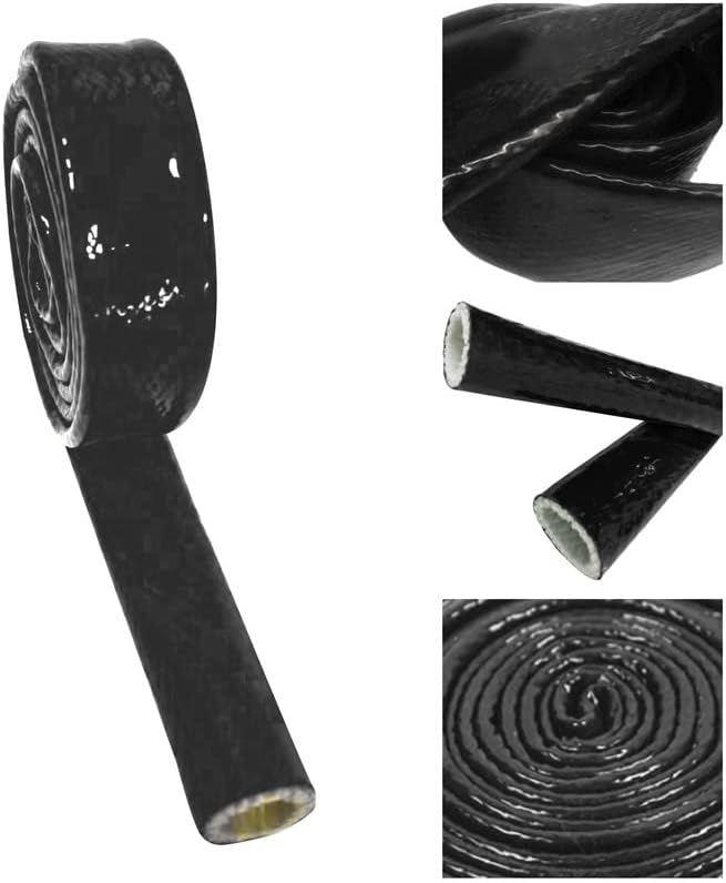 Insulation Heat Shielded Fire Thermo Armor Fire Sleeve Silicone Coated Fiberglass Heat Protection for Automotive Hose Lines & Electrical Wiring-（Black 1" ID x3.3FT）
