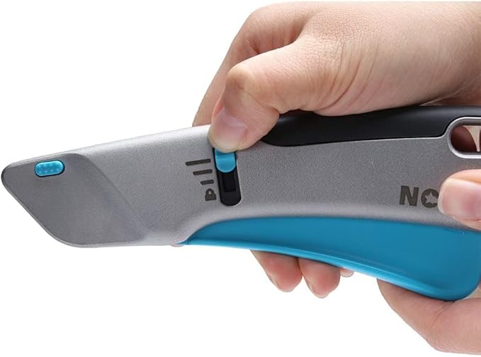 Nova Squeeze Trigger Utility Knife and Heavy Duty Box Cutter, Self Retractable Safety Knife, Ergonomic Aluminum Body, Safety-Lock Design, Durable and Safe